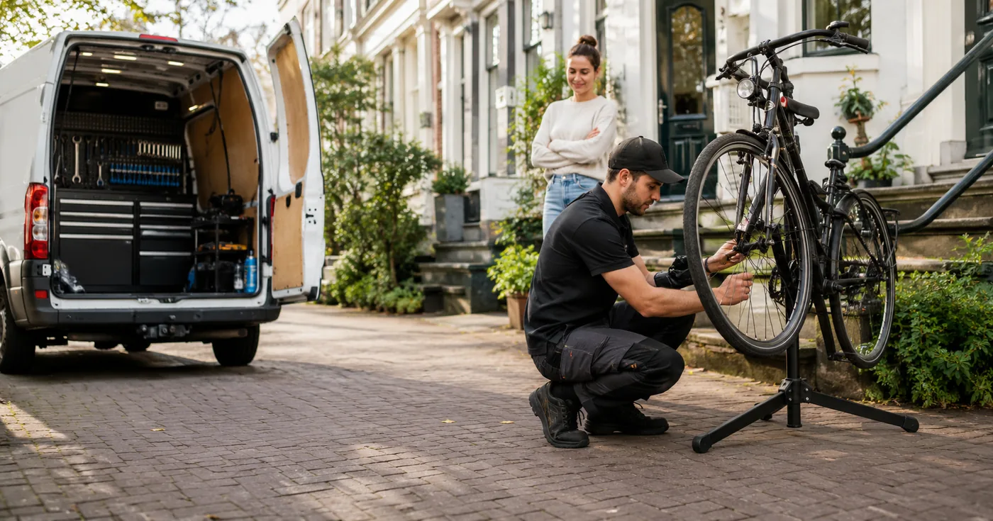 Mobiele fietsenmaker met servicebus