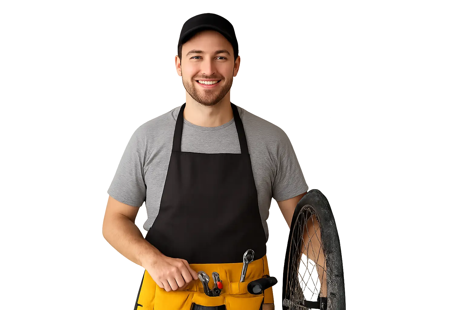 Mobiele fietsenmaker repareert ketting op locatie